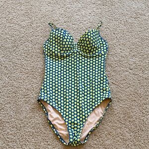 J. Crew Polka Dot one-piece swimsuit with blue and yellow dotted pattern
